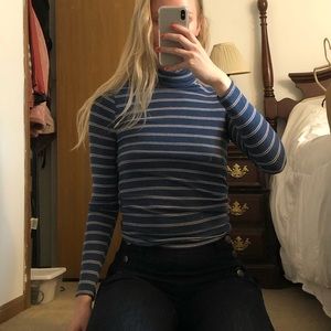 Blue striped tight turtleneck